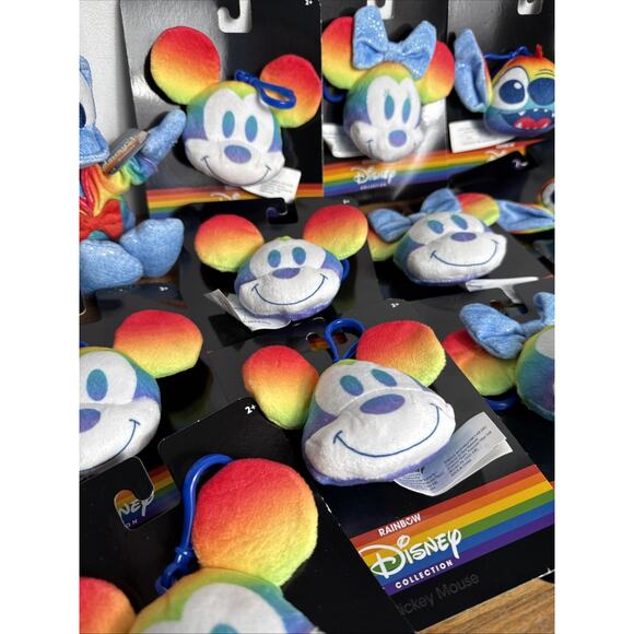 Rainbow Disney Collection Plush Lot NWT Stitch Mickey Mouse Minnie Backpack Clip - Picture 3 of 10